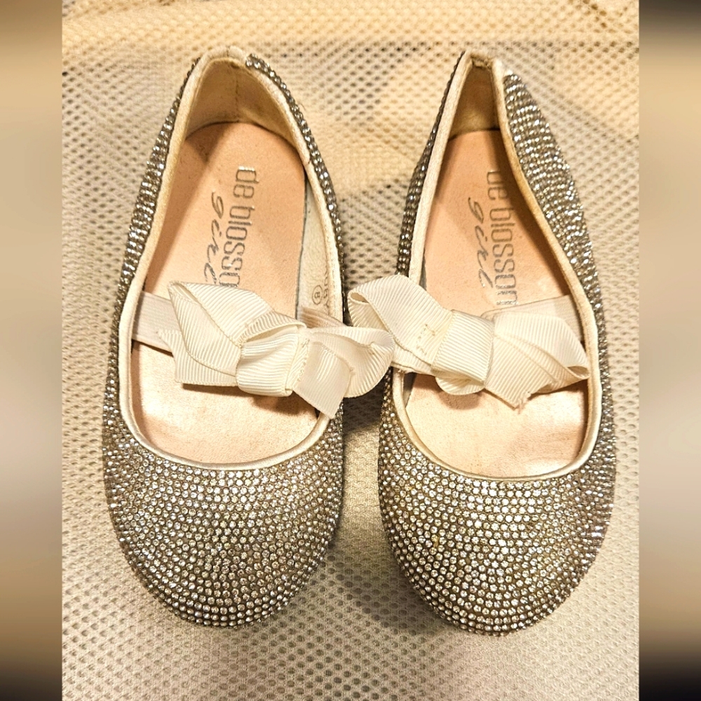 Kids Crystal Ballet Flats with bow strap